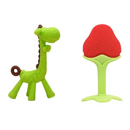 Kritiu Set Of 2 Textured Silicone Giraffe Shape & Stand Teether-4
