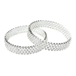 ZULKA Set of 2 Silver Plated CZ Studded Kada Bangles-5