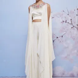 AJIESH OBEROI Embroidered Bustier Top & Palazzo With Cape Co-Ord Set-image-76