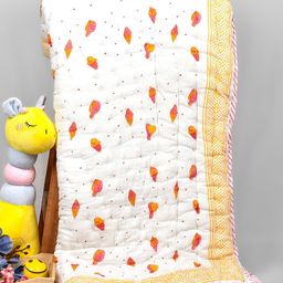 Moms Home Orange & White Floral Heavy Winter 500 GSM Double Bed Quilt-image-13