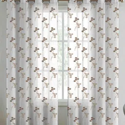 Aura Gold-Toned & White 2 Pieces Floral Embroidered Long Door Curtains-5