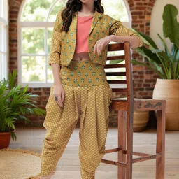 Pannkh Printed Round Neck Top With Trousers & Jacket Co-Ords-image-5