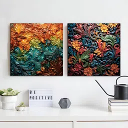 RANDOM Orange-Coloured & Green 2 Pieces Floral and Botanical Canvas Wall Art-4