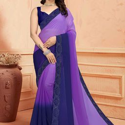Zeekha Colourblocked Beads and Stones Poly Georgette Saree-image-59
