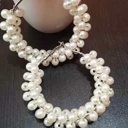 ZURIKRISHA Set Of 2 Silver-Plated Pearls Beaded Circular Hoop Earrings-6