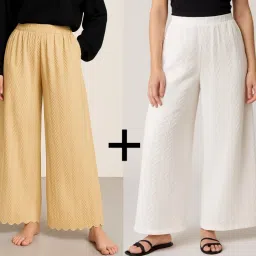 Pack of 2 Trending plazo for women white golden combo set 2 Women Pyjama-image-41