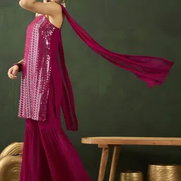Sangria Sequenced With Embroidered Kurta & Sharara With Dupatta image 5