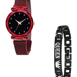 CSAMON Women Embellished Watch Gift Sets G GR_379_Red_12 Queen Bracelet-image-86