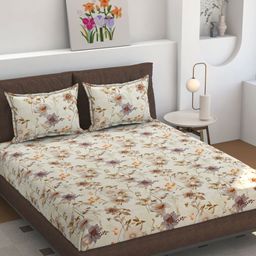 Florida Off White & Yellow Floral 160 TC King Bedsheet Set 275 cm X 228 cm-image-43