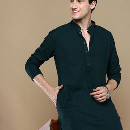 Anouk Green Ethnic Motifs Woven Design Thread Work Chikankari Kurta-image-15