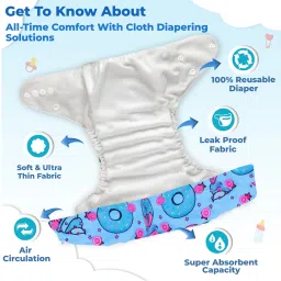 bembika A Plus Printed Cloth Diaper With 3-Layer Micro Fiber inserts for Babies - M image 4