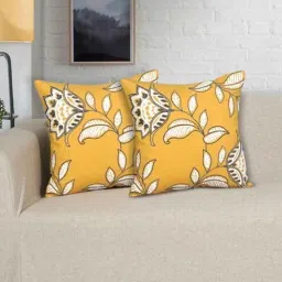 ode & cleo Yellow Cotton Floral 18x18 inches Cushion Covers (Pack of 2)-picture-5