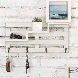 woodenmood Mango Wood Floating Wallshelf In White Colour-picture-29