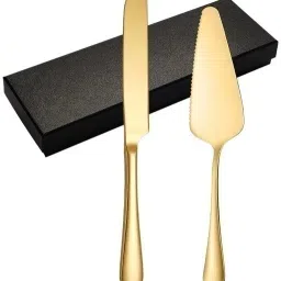 2 Pcs Of Golden Cake Cutting Knife and Server Set Pie Spatula For Wedding Gift Stainless Steel Cake Server-4