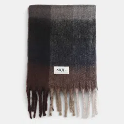 Checkered Acrylic Men Brown Scarf-24