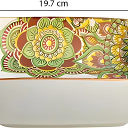 lemon tree Ceramic Matt Finish Square Deep Platter with Double Handle | Attractive Design Tray image 5