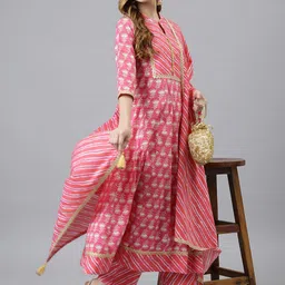 Khushal K Women Pink Ethnic Motifs Printed Kurta with Palazzos & Dupatta-0