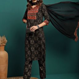 Sangria Printed Straight Kurta With Trouser & Dupatta Set-19