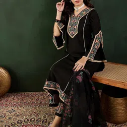 Sangria Sequence Embroidered A-Line Kurta & Trousers With Dupatta image 2