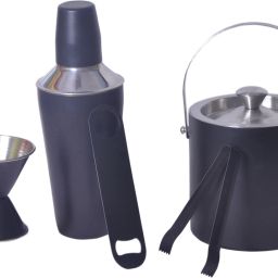 5 pc Black Color bar set - Cocktail Shaker, Double sided Peg measure, Double wall Ice bucket, Ice Tong and Bottle Opener 5 - Piece Bar Set-image-19
