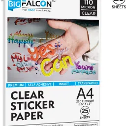 Premium A4 (8.5x11 inch) 25 Sheets Glossy 110 Micron Transparent Clear Sticker Paper Self-Adhesive Sheets Waterproof, Non-Tearable for Any Inkjet Printer A4 (210x297mm) 110 gsm Inkjet Paper-1