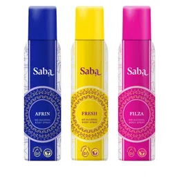 Saba Afrin Filza & Fresh Women Set Of 3 No Alcohol Deodorant Body Spray-150ml Each-6