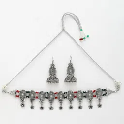 Sangria Silver-Plated Oxidized Beaded Jewellery Set-image-16