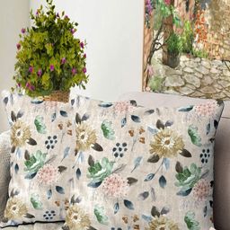 Blue Grass Cream-Coloured & Green 2 Pieces Floral Velvet Square Cushion Covers-image-28