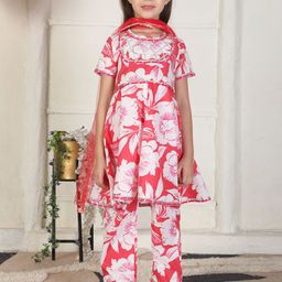Cutiekins Girls Floral Printed Regular Gotta Patti Kurta with Palazzos & Dupatta-picture-42