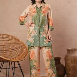 FASHOR Floral Printed Cotton Shirt Collar Shirt With Trousers Co-Ords-picture-11