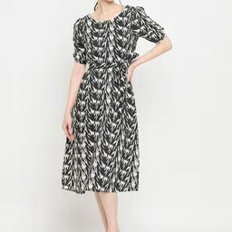 BAESD Print Puff Sleeve A-Line Midi Dress-picture-32