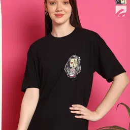 Metronaut Women Pack Of 2 Graphic Printed Round Neck Cotton Oversized T-shirts-image-54