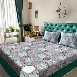 KLOTTHE Grey & Brown Geometric Printed 400 TC Cotton King Bedsheet Set 2.70 m x 2.70 m-17