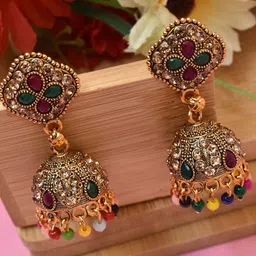 MEIRA JEWELLERY Gold-Plated Artificial Stones Studded Contemporary Jhumkas-picture-44