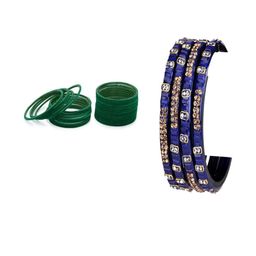 SOMIL Set of 28 Green and Blue Glass Artificial Stones Bangles-image-67