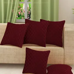 IVAZA Maroon Set of 5 Velvet Square Cushion Covers-62