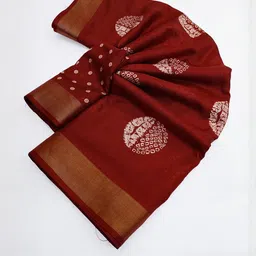 SSHAGUN LIFESTYLE Maroon Printed Hand Batik Cotton Blend Saree-picture-28