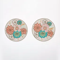 Exotic India 2-Pcs Beaded Embroidered Floral Round Table Mats-51
