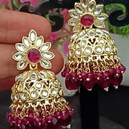 EVY Gold-Plated Artificial Stones And Beads studded Dome Shaped Jhumkas-picture-23