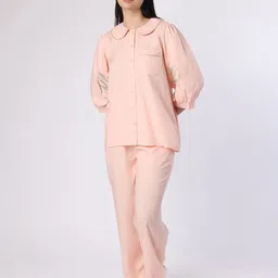 BLANC9 Women Pink Nightwear With Gold-Silver Floral Embroidery-image-22