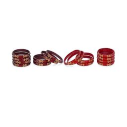 1ST TIME Set Of 16 Maroon Alloy Artificial Stones & Beads Antique Bangles-picture-6