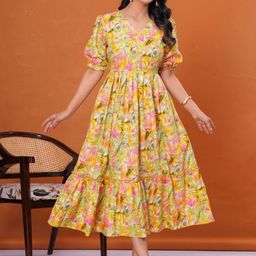 DECORIS Adults-Women Yellow Cotton Dresses-picture-34
