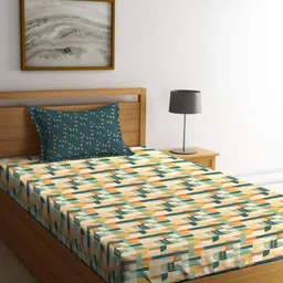 MYTRIDENT Dusk and Dawn Yellow & Green Abstract Cotton Single Bedsheet with 1 Pillow Cover-image-10