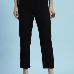 House of Chikankari HOC Crafts Solid Woven Trousers-image-30