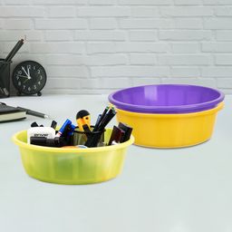 Kuber Industries Yellow & Purple 3 Pieces Multipurpose Storage Tub Organizer 6L-49