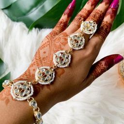 I Jewels Gold-Plated Kundan Studded & Pearl Beaded Ring Bracelet-image-87