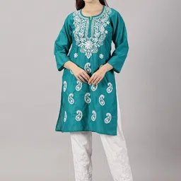 Fashionable Chikan Handikraft Embroidred Pure Cotton Straight Kurta-picture-57