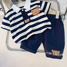 LULU & SKY Unisex Kids Striped T-shirt with Shorts-image-33