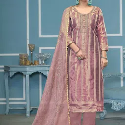 MANVAA Woven Design Beads & Stones Organza Unstitched Dress Material-image-4