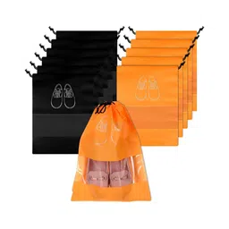 Aura Black & Orange Colored 12 Pieces Printed Water Resistant Shoe Cover Bag Organisers-picture-0